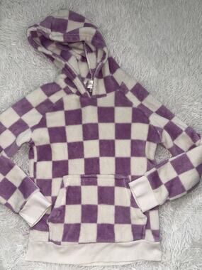 Pj Salvage Girls 16 Soft Plush Purple Checkered Hoodie. Cute, Fun